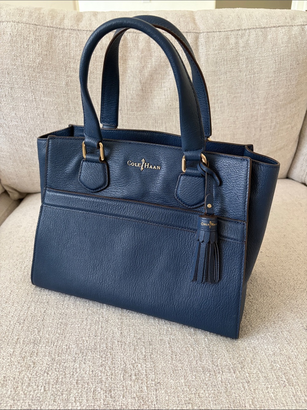 Cole Haan Navy Blue Leather Tassel Satchel